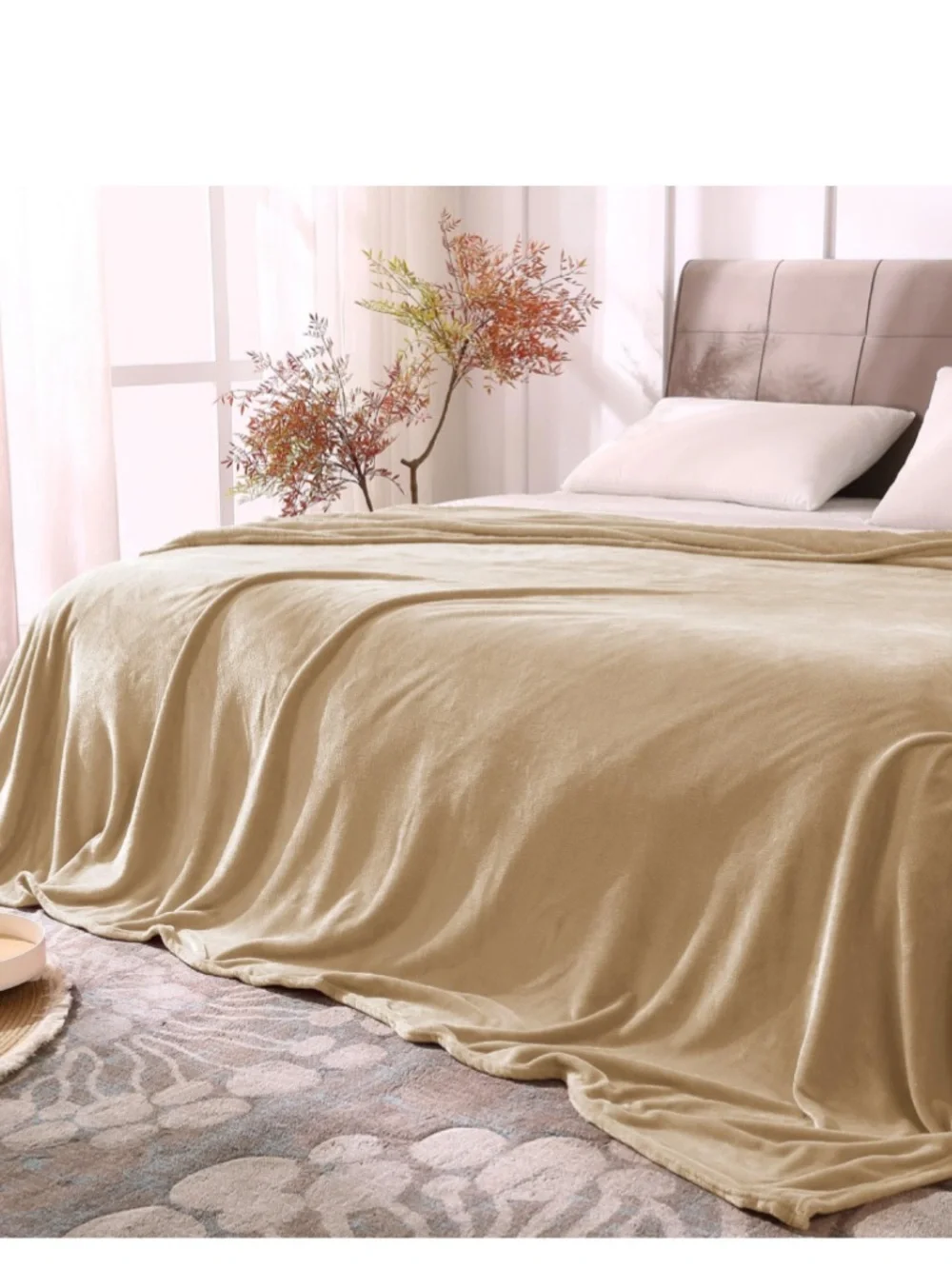 QUEEN SIZE Fleece Blanket Soft Lightweight All-Season - LIGHT CAMEL